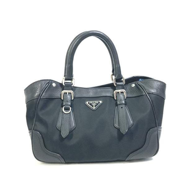 PRADA Handbag bag tote Triangle logo Tote Bag Nylon / leather black Women Used Authentic