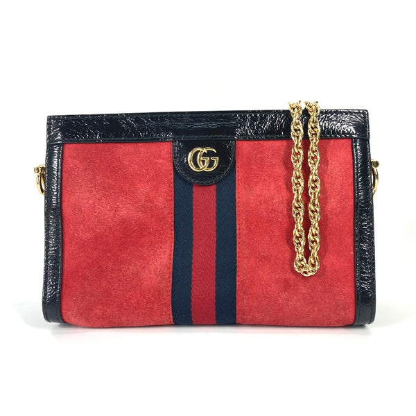 GUCCI Shoulder Bag Chain Crossbody bag 2WAY bag clutch bag GG Marmont Off deer Suede / leather 503877 Red Women Used Authentic