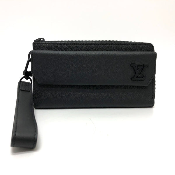 LOUIS VUITTON Long Wallet Purse Aerogram Zippy wallet Grain Calfskin Leather M69831 black mens Used Authentic