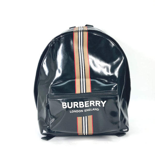 BURBERRY Backpack Backpack logo stripe check Coated canvas 8030015 black mens Used Authentic