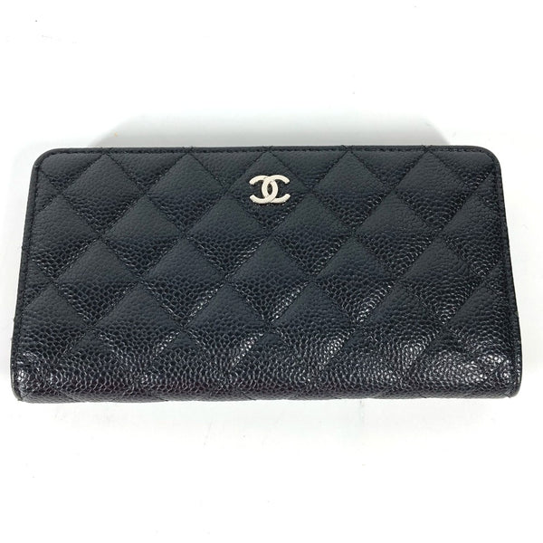 CHANEL Long Wallet Purse Two fold Long wallet CC COCO Mark Matelasse Quilting Caviar skin black Women Used Authentic