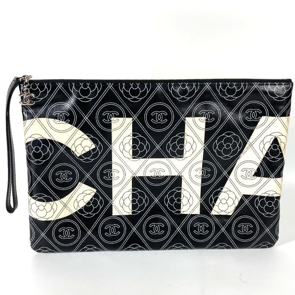 CHANEL Clutch bag business bag pouch Camelia CC COCO Mark Bicolor leather A70214 black Women Used Authentic