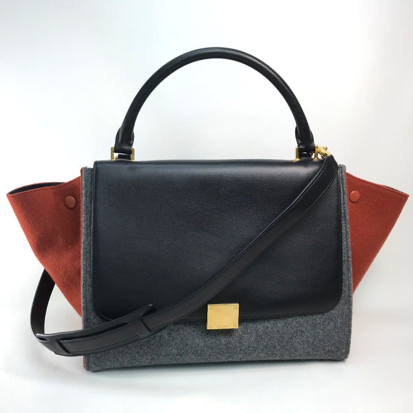 CELINE Shoulder Bag Bag 2WAY handbag Trapeze leather Gray x orange x black Women Used Authentic