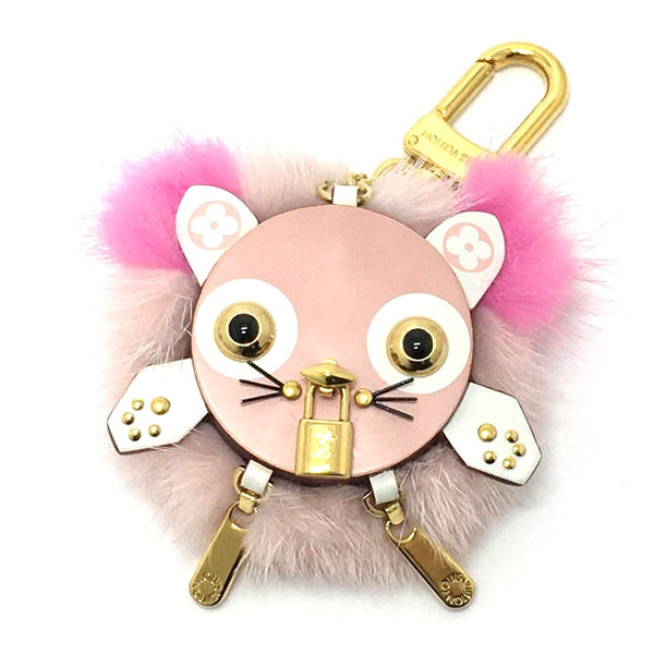 LOUIS VUITTON key ring bag charm Cat motif bijou sack wild fur fur M63093 pink Women Used Authentic