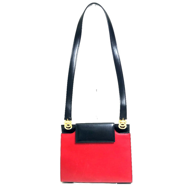 CELINE Shoulder Bag bag one belt vintage Bicolor LogoMetal leather Red / black Women Used Authentic