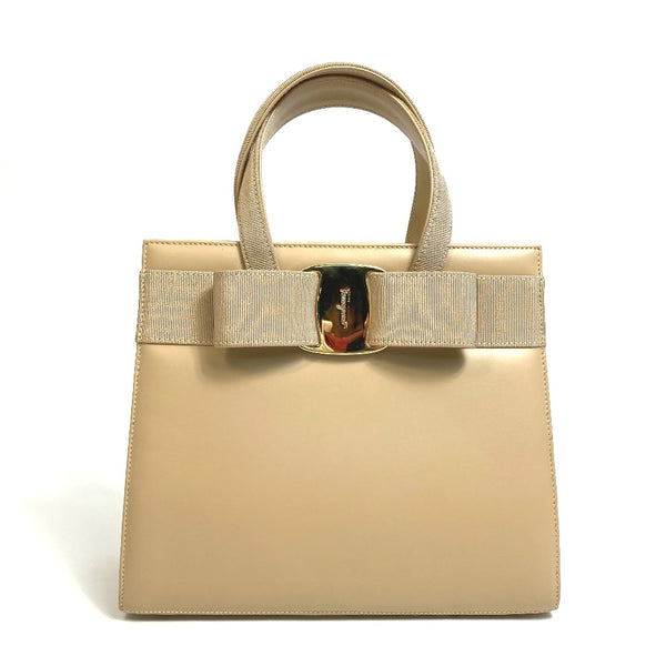 Salvatore Ferragamo Handbag 2WAY Shoulder Bag Vala Ribbon leather BA214178 beige Women Used Authentic