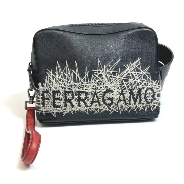 Salvatore Ferragamo body bag bag waist pouch Belt bag icon leather FB-24A261 black Women Used Authentic