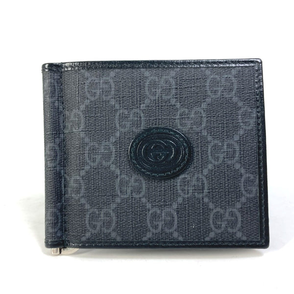 GUCCI Folded wallet Japan limited GG money clip Interlocking G Card Case Wallet GG Supreme Canvas 700686 black mens Used Authentic