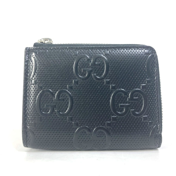 GUCCI Coin case Wallet Coin Pocket GG emboss L-shaped fastener leather 657571 black mens Used Authentic