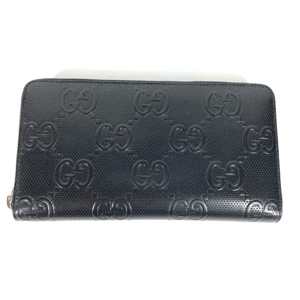 GUCCI Long Wallet Purse Organizer Zip Around GG embossed long wallet Travel case leather 625563 black mens Used Authentic