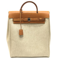 HERMES Backpack Bag 2WAY With replacement bag Herbag add PM Leather/Toile GM beige Women Used Authentic