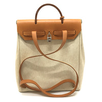 HERMES Backpack Bag 2WAY With replacement bag Herbag add PM Leather/Toile GM beige Women Used Authentic