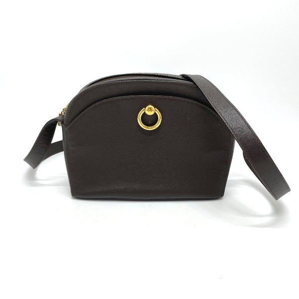 CELINE Shoulder Bag Bag Crossbody Logo Metal Pochette leather Dark brown x gold Metal Women Used Authentic