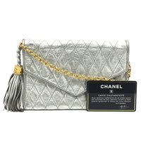CHANEL Shoulder Bag bag chain pochette quilting matelasse Fringe CCCOCO Mark leather Silverx Gold Metal Women Used Authentic