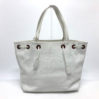 CHANEL Tote Bag Bag Handbag Semi-Shoulder Bag CC COCO Mark purse Caviar skin white Women Used Authentic