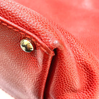 CHANEL Tote Bag bag vintage CC COCO Mark Wood-like drawstring type Caviar skin Red Women Used Authentic
