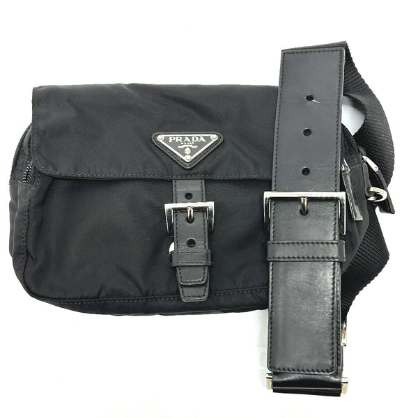PRADA Waist bag Bag Triangle logo body bag Nylon / leather black mens Used Authentic