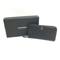 CHANEL Long Wallet Purse Long wallet Zip Around CC COCO Mark V stitch quilting Caviar skin A50097 black Women Used Authentic