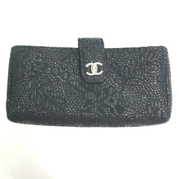 CHANEL Pouch Coin case COCO Mark CC leather black Women Used Authentic