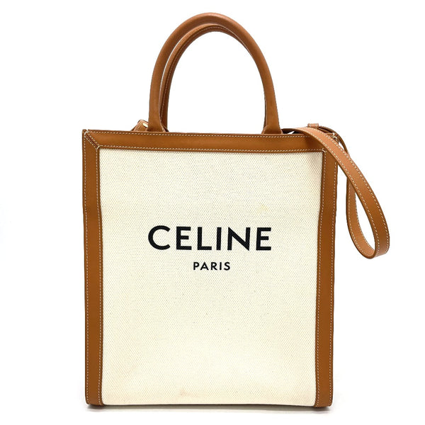 CELINE Shoulder Bag Bag 2WAY Tote Bag Bar Tikal Hippo Small Leather / canvas 192082BNZ.02NT Natural x tongue Women Used Authentic