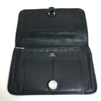 HERMES Folded wallet With coin case Dogon GM Togo black unisex(Unisex) Used Authentic