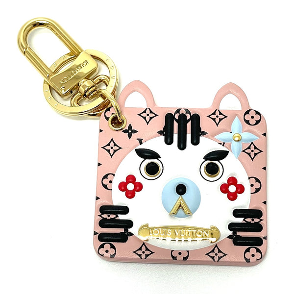 LOUIS VUITTON key ring bag bag charm monogram cat motif Portocle Fun Face leather M68452 pink Women Used Authentic