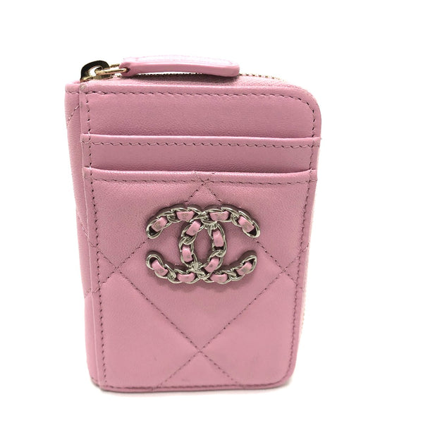 CHANEL Coin case wallet/wallet COCO Mark CC Matelasse/Card Case lambskin pink Women Used Authentic