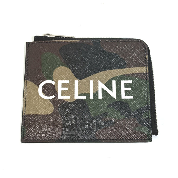 CELINE Coin case With card case Camouflage camouflage Compact zip PVC 10D88 2DEM green Women Used Authentic