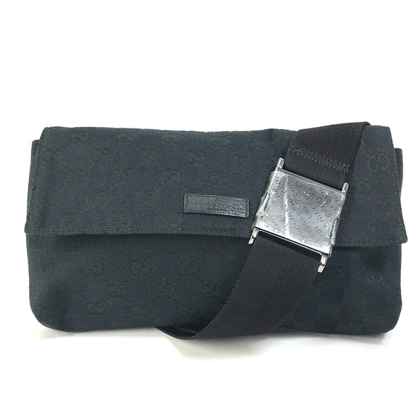 GUCCI Waist bag body bag bag body bag GG Belt bag GG canvas / leather 146304 black mens Used Authentic