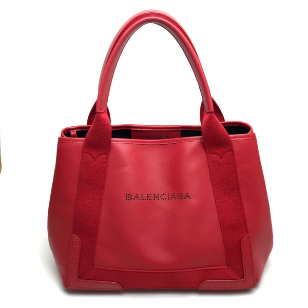 BALENCIAGA Shoulder Bag Bag Tote Bag Navy kabas S leather 339933 Red Women Used Authentic