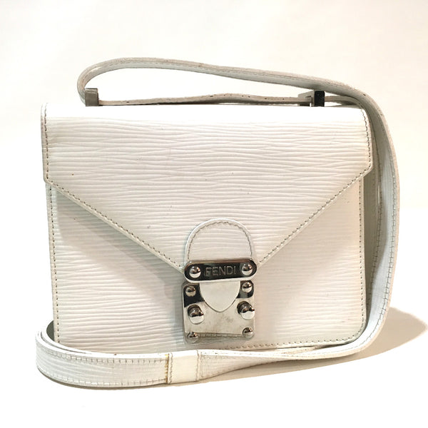 FENDI Shoulder Bag Bag Crossbody Flap vintage Lock type leather white Women Used Authentic