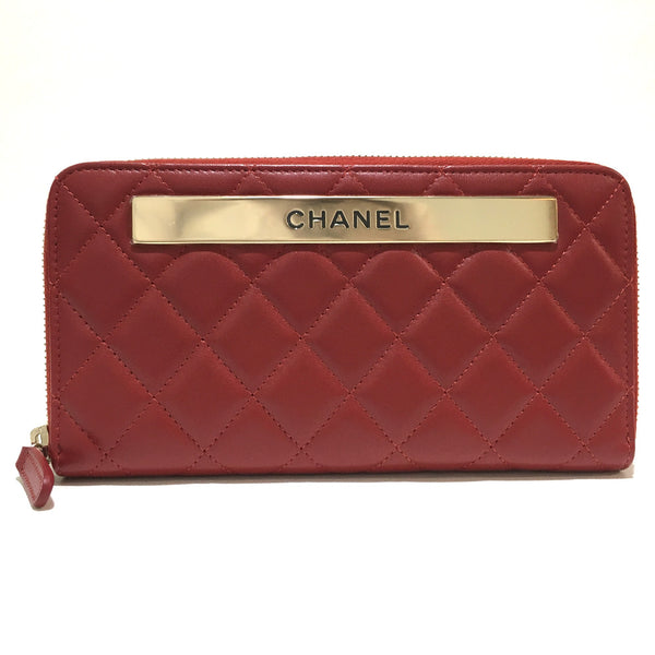 CHANEL Long Wallet Purse Zip Around long wallet Matrasse With logo lambskin Ａ80979 Red Women Used Authentic