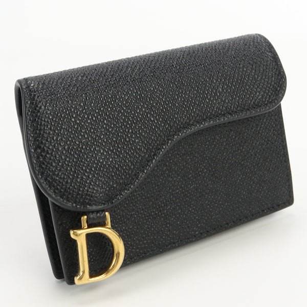 Christian Dior S5611 CBAA M900 saddle flap card holder Card Case Calfskin unisex color black