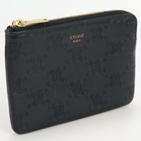 CELINE Coin & Card Case Coin Pocket with key ring leather Women black