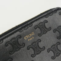 CELINE Coin & Card Case Coin Pocket with key ring leather Women black