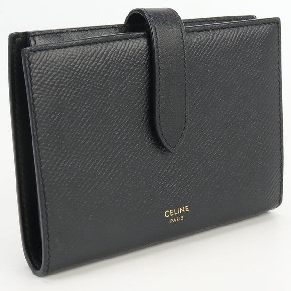 CELINE 10B64 3BFP Medium strap wallet Folded wallet Calfskin leather Blavk Women