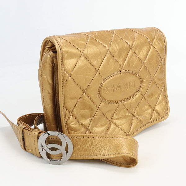 CHANEL Shoulder Bag Logo COCO Metal Diagonal Cross body Gold leather Women