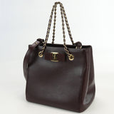 FERRAGAMO Vala ribon ChainTote Bag Hand Bag shoulder bag leather Women brown