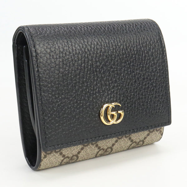 GUCCI 598587 GG Marmont Folded wallet GG Supreme Canvas/leather Black Women