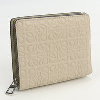 LOEWE 109.55.Z41 repeat compact zip anagram Folded wallet Calfskin/Embossed Silk Calfskin beige Women