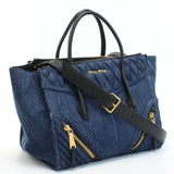 Miu Miu RN1031 Handbag Biker Denim 2way è una borsetta e la borsa a tracolla è la tela del materiale blu scuro