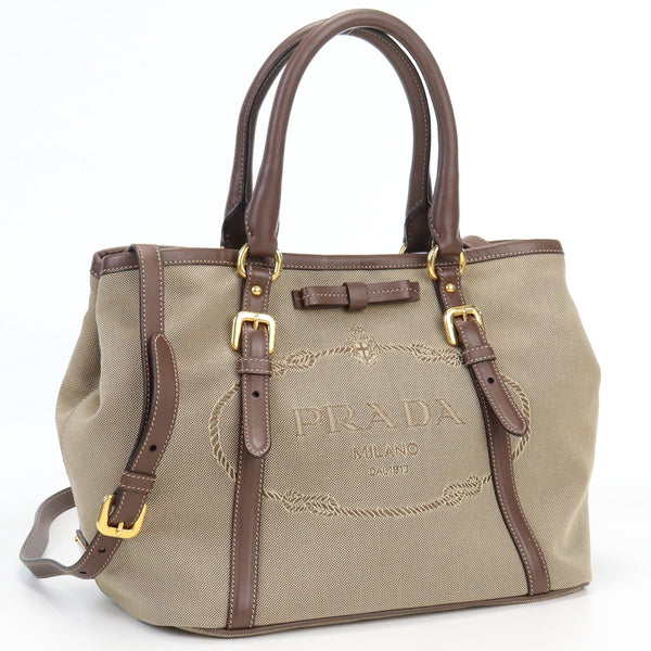 PRADA BN1841 Logo Jacquard 2way Tote Bag With shoulder strap Jacquard color brown Women