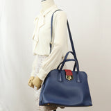 PRADA 2WAY Handbag leather With shoulder strap Color: Navy Women