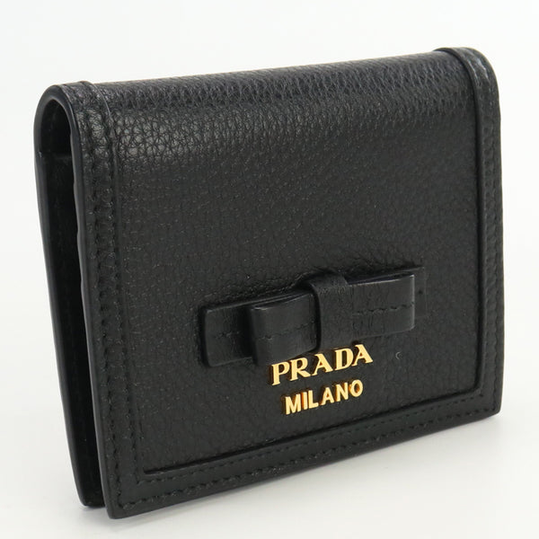 PRADA 1MV204 2BUN F0002 Vittelophenic Rubbed Ther Wallet Folded wallet with coin purse leather Women color black