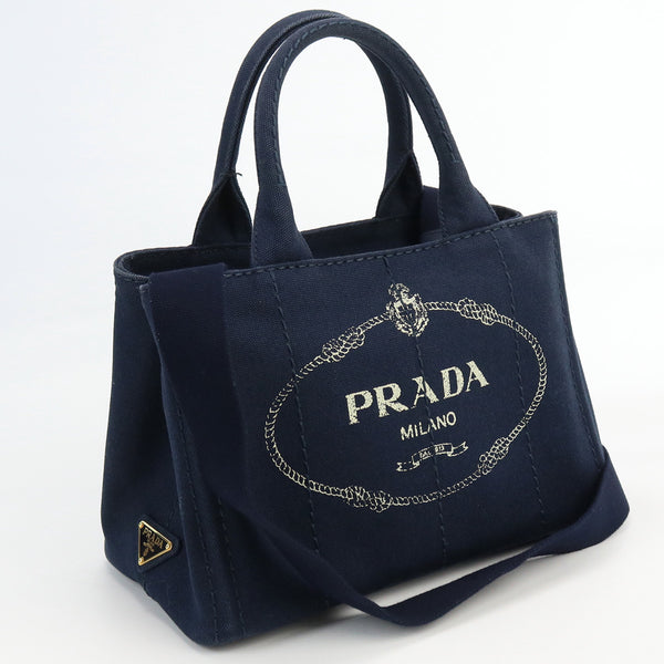 PRADA 1BG439 Tote Bag Canapa hand Bag shoulder bag 2way canvas Navy Women